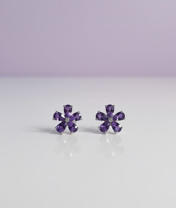 BOFLETI Boucle d'oreille forme fleur amethyste argent