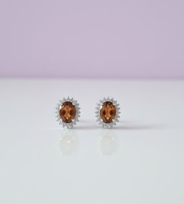 BOGREFAN Boucle d'oreille grenat fanta sertie de zircon argent 925