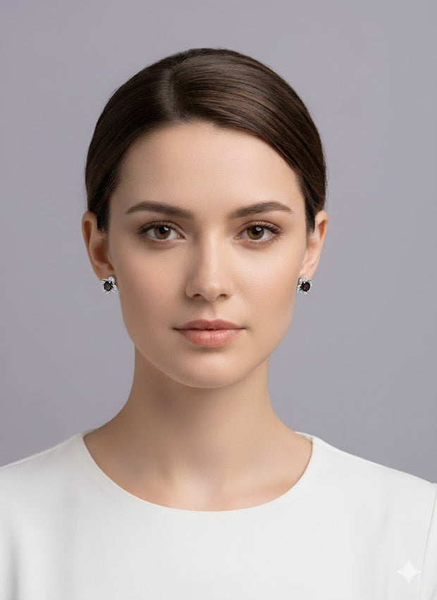 BOKAFU Boucle d'oreille strass quartz fumé argent