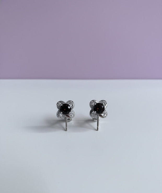 BOKAFU Boucle d'oreille strass quartz fumé argent