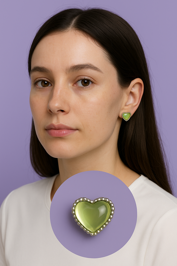 BOLIO Boucle d'oreille en coeur prasiolite argent