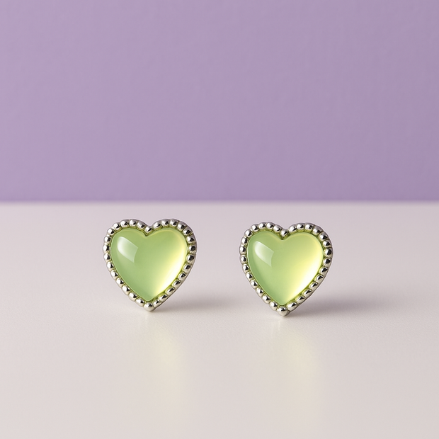BOLIO Boucle d'oreille en coeur prasiolite argent