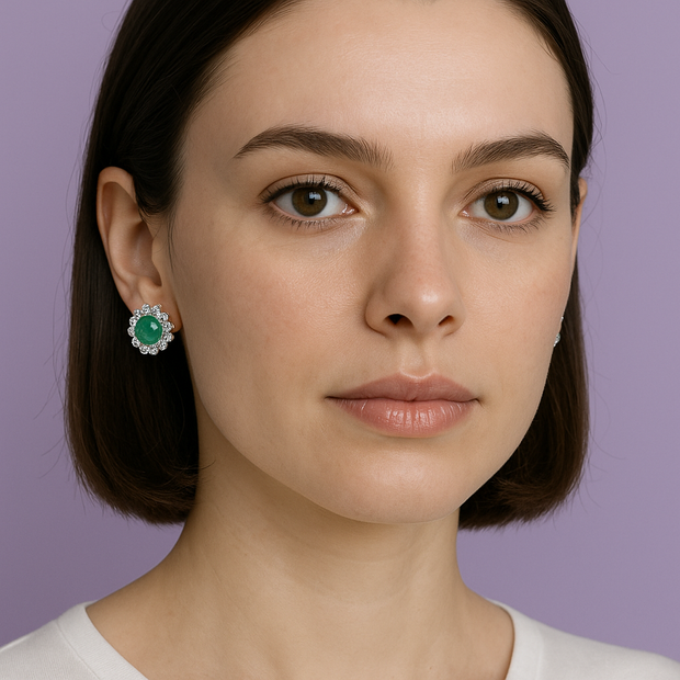 BOLITE Boucle d'oreille strass lipidolite vert en argent