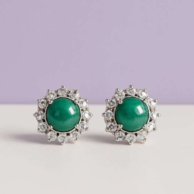 BOLITE Boucle d'oreille strass lipidolite vert en argent