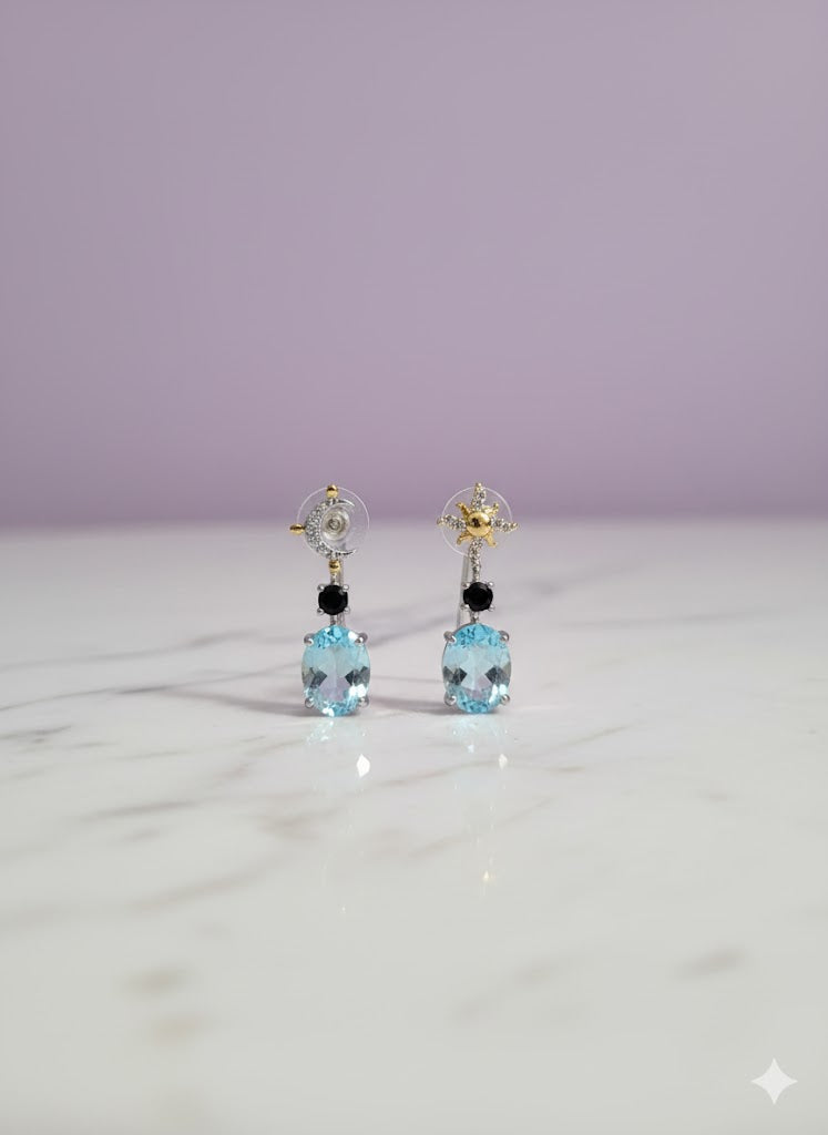 BOLUTO Boucle d'oreille lune et soleil topaze argent 925