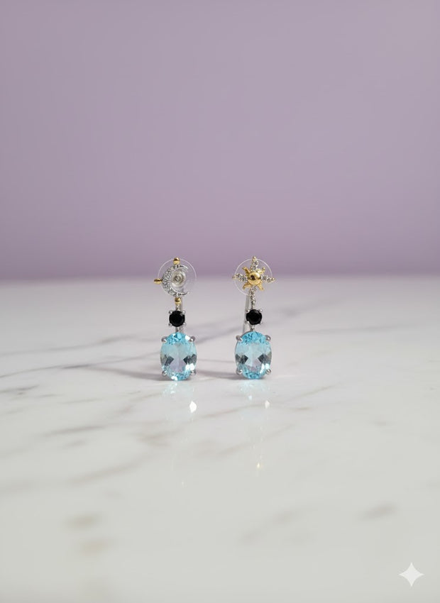 BOLUTO Boucle d'oreille lune et soleil topaze argent 925