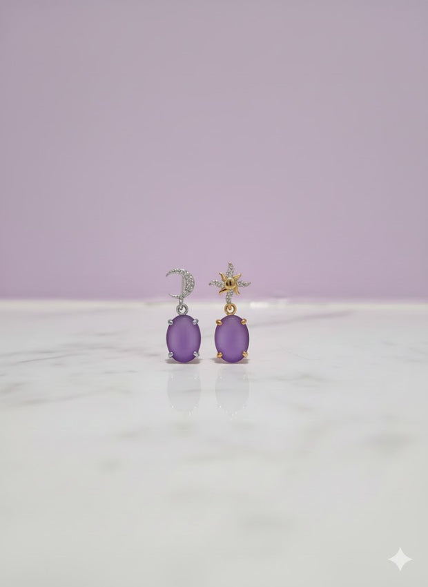 BOLUTY Boucle d'oreille lune et soleil améthyste lavande argent 925