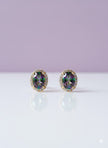 BOMYO Boucle d'oreille quartz mystique sertie de zircon  vermeil or 18k