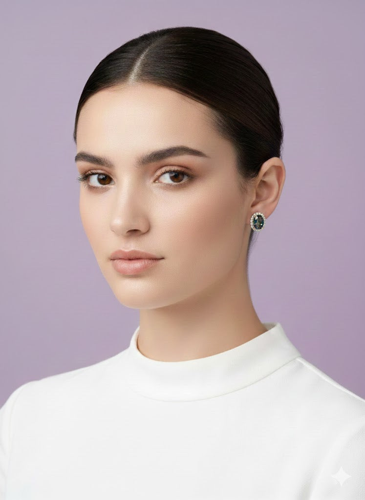 BOMYO Boucle d'oreille quartz mystique sertie de zircon  vermeil or 18k