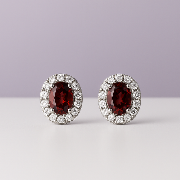 BONAT Boucle d'oreille strass grenat ovale argent