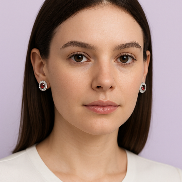 BONAT Boucle d'oreille strass grenat ovale argent