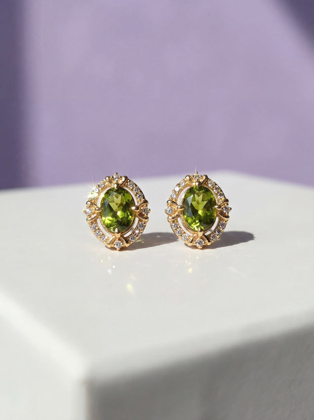 BOPEDOT Boucle d'oreille péridot sertie de zircon vermeil or 18k