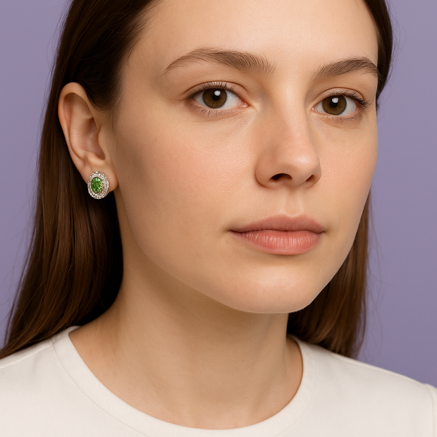 BOPE Boucle d'oreille strass peridot ovale argent