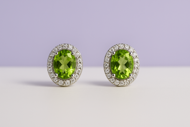 BOPE Boucle d'oreille strass peridot ovale argent