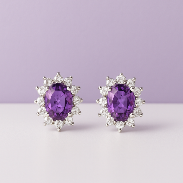 BOTI Boucle d'oreille strass améthyste en argent