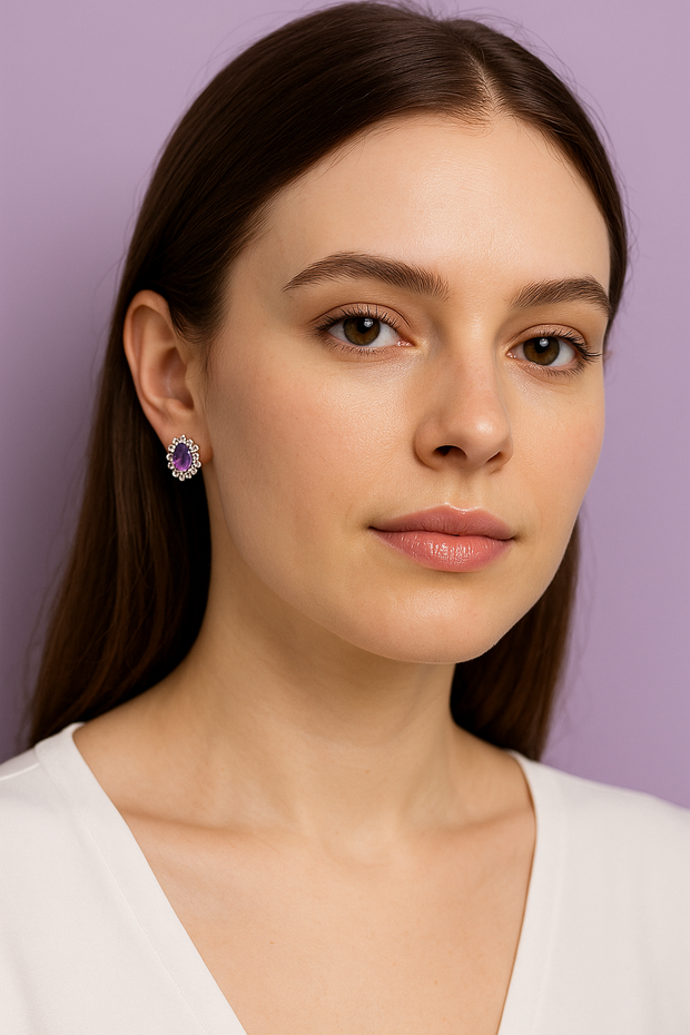 BOTI Boucle d'oreille strass améthyste en argent