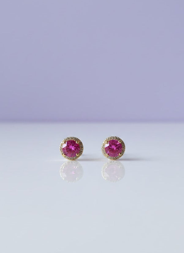 BOTOPARO Boucle d'oreille ronde topaze rose sertie de zircon vermeil or 18k