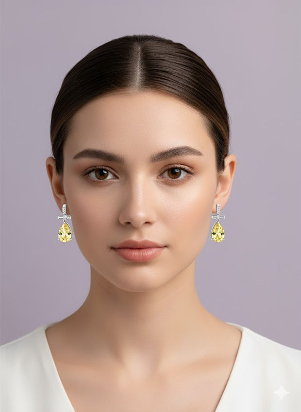 BOTRI Boucle d'oreille pendante citrine goutte zircon argent