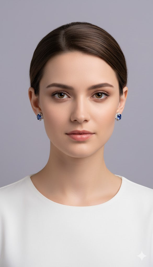 BOVATO Boucle d'oreille strass topaze bleu ovale argent