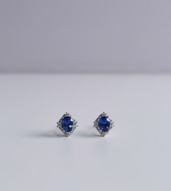 BOVATO Boucle d'oreille strass topaze bleu ovale argent