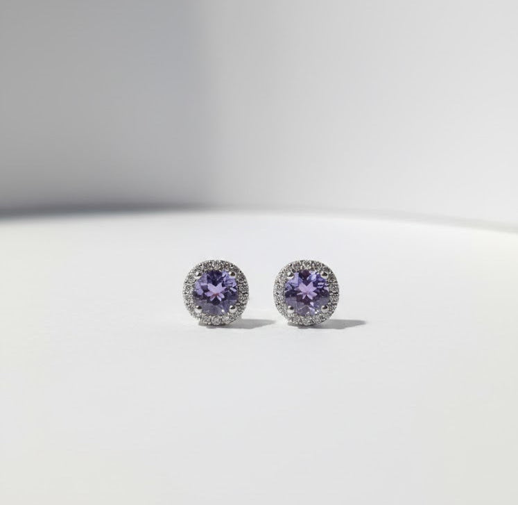 BOZA Boucle d'oreille tanzanite sertie de zircon en argent 925