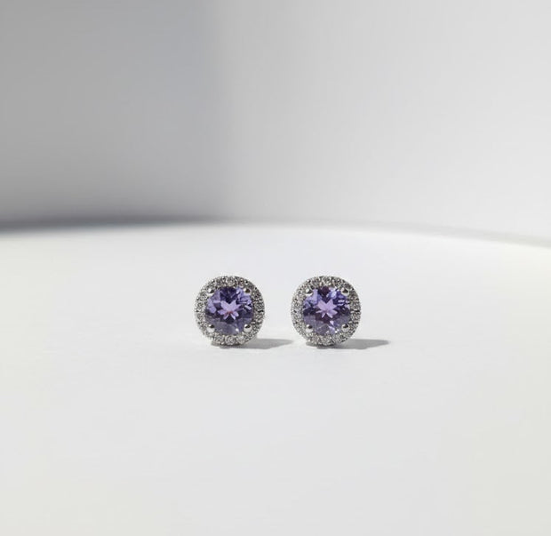 BOZA Boucle d'oreille tanzanite sertie de zircon en argent 925