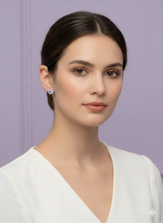 BOZA Boucle d'oreille tanzanite sertie de zircon en argent 925