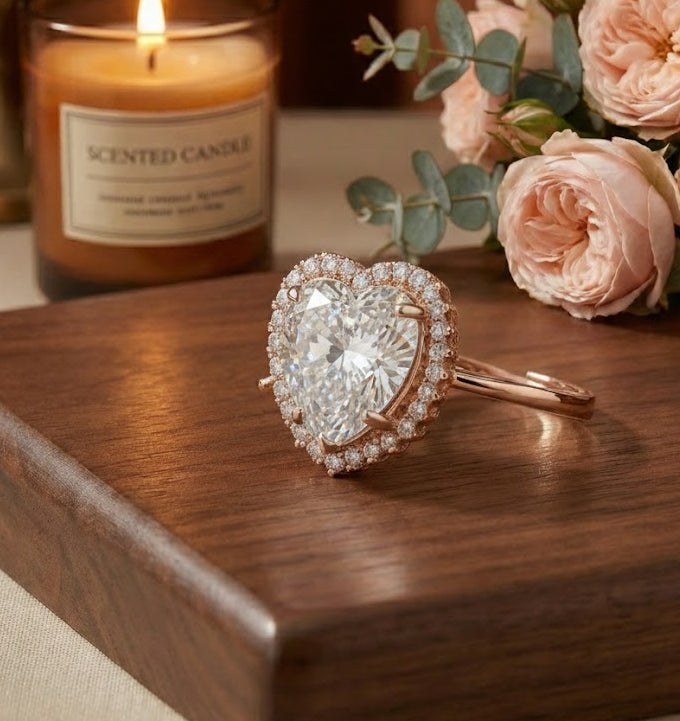 Bague ajustable coeur de cristal de roche en argent 925  sertie de zircons