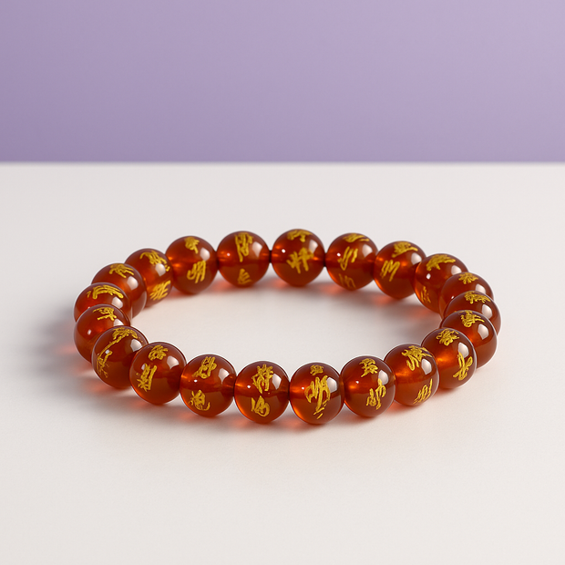 CALOBRA Bracelet calcite orange gravé doré