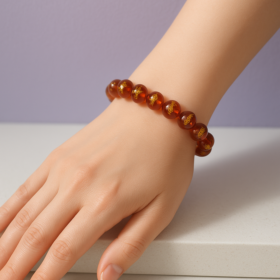 CALOBRA Bracelet calcite orange gravé doré