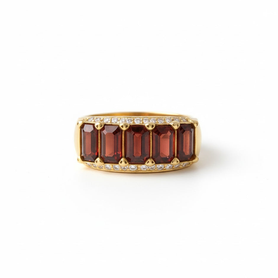 CARMIN bague ajustable alliance en grenat rouge et vermeil rose  sertie de zircons