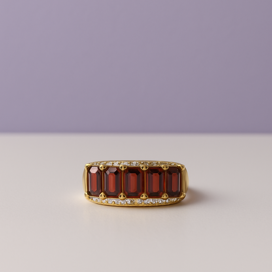 CARMIN bague ajustable alliance en grenat rouge et vermeil rose  sertie de zircons