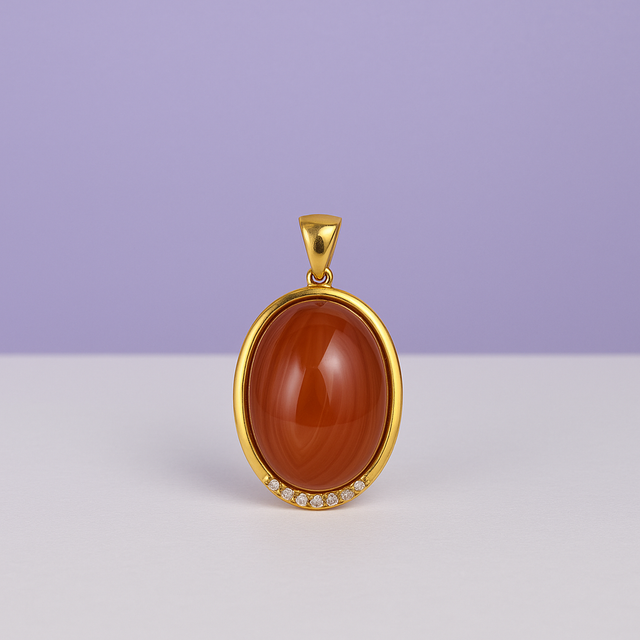 " CARNELIA" Pendentif cornaline ovale sertie de zircon en vermeil