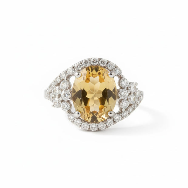 "CITRINA" Bague ajustable citrine sertie de fleur de zircon
