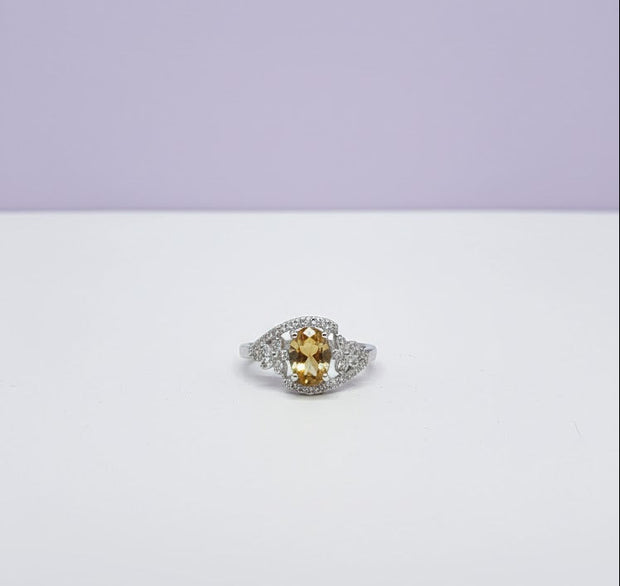 "CITRINA" Bague citrine sertie de fleur de zircon