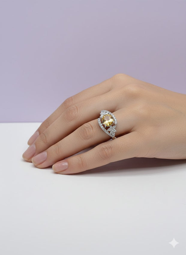"CITRINA" Bague citrine sertie de fleur de zircon