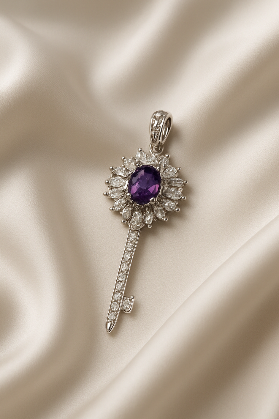 "CLETI" Pendentif avec strass forme clef améthyste en argent