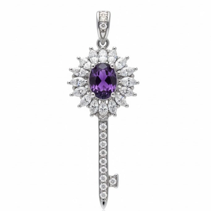 "CLETI" Pendentif avec strass forme clef améthyste en argent