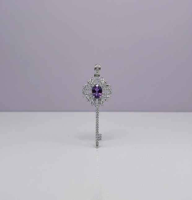 "CLETI" Pendentif avec strass forme clef améthyste en argent
