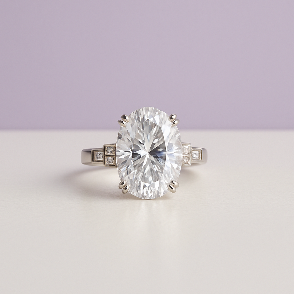 CRISTAL Bague ajustable ovale de cristal de roche en argent 925 sertie de zircons