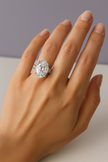 CRISTAL Bague ajustable ovale de cristal de roche en argent 925 sertie de zircons