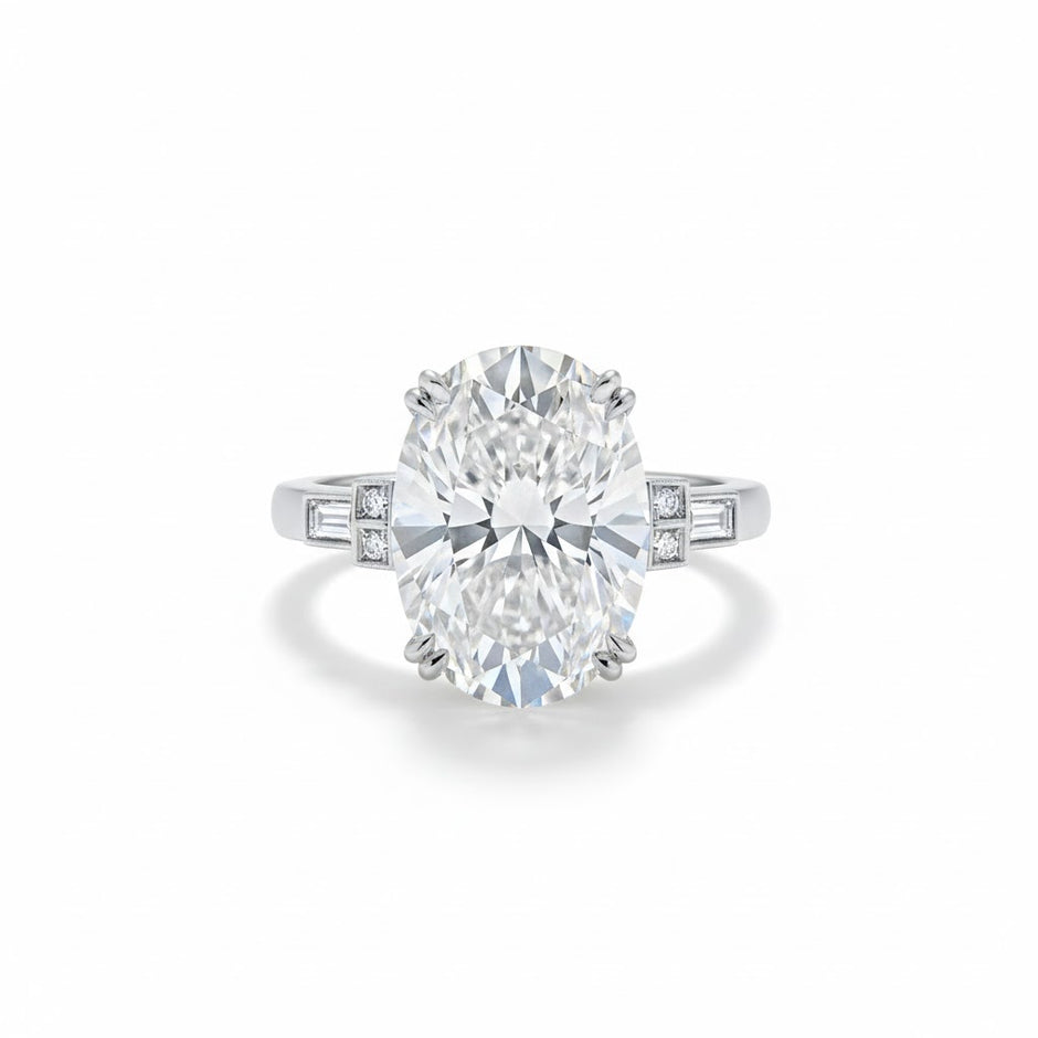 CRISTAL Bague ajustable ovale de cristal de roche en argent 925 sertie de zircons