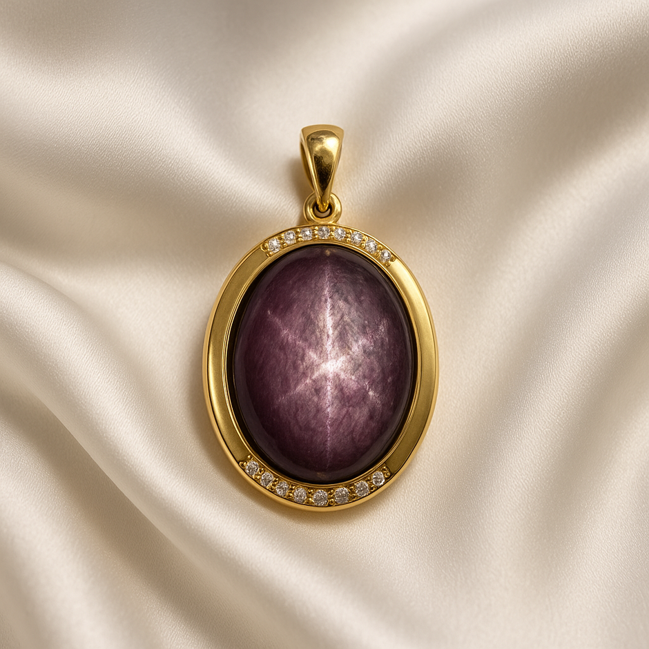"EPIDORA" Pendentif Lépidolite ovale sertie de zircon vermeil