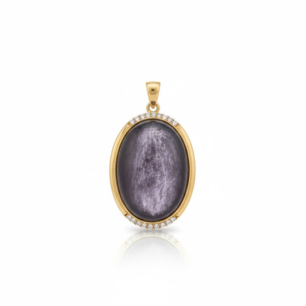 "EPIDORA" Pendentif Lépidolite ovale sertie de zircon vermeil