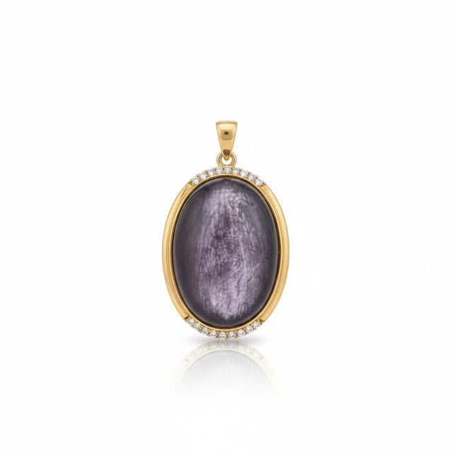 "EPIDORA" Pendentif Lépidolite ovale sertie de zircon vermeil