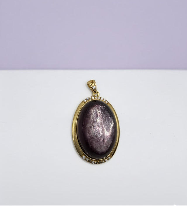 "EPIDORA" Pendentif Lépidolite ovale sertie de zircon vermeil