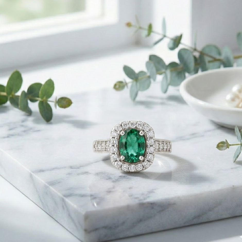 Empire Bague ajustable émeraude empire sertie de zircons