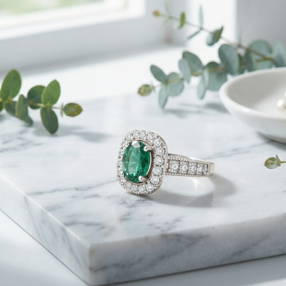 Empire Bague ajustable émeraude empire sertie de zircons