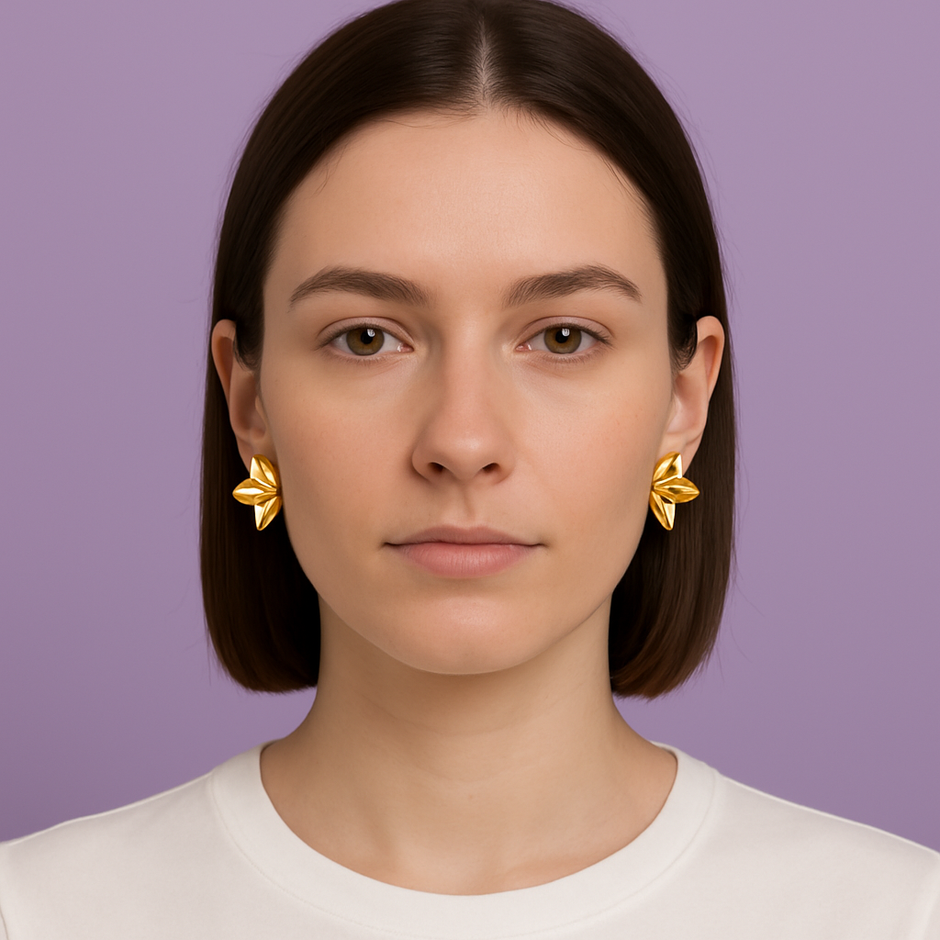 "FEUILLETA" Boucle d'oreille feuille en acier inoxydable doré