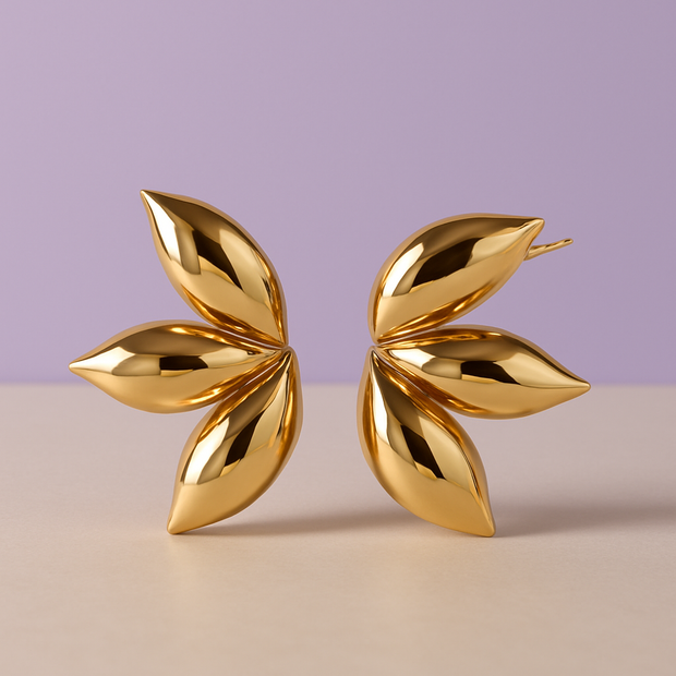 "FEUILLETA" Boucle d'oreille feuille en acier inoxydable doré